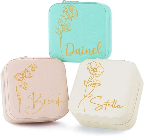 Miniatura 50 de Joyero de regalo para dama de honor, pequeño estuche de viaje personalizado de piel sintética portátil, cajas de propuestas de dama de honor, mini