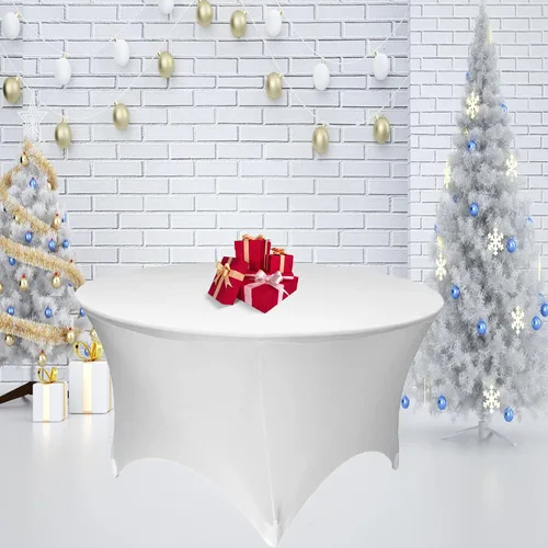 Miniatura 7 de Paquete de 8 manteles redondos de elastano blanco de 72 pulgadas, fundas de mesa de elastano de 6 pies, mantel redondo ajustado color negro, mantel