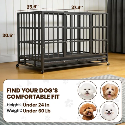 Miniatura 2 de Jaula para Perros Indestructible de Servicio Pesado de 38 pulgadas con Bandejas Removibles, Puerta Doble a Prueba de Escape para Perros con Alta