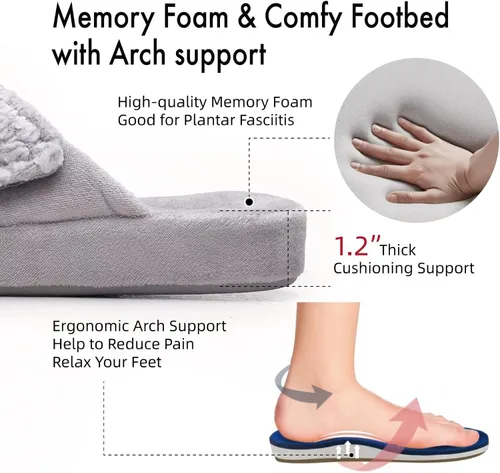 Miniatura 5 de Zapatillas ortopédicas ajustables con soporte de arco para mujer con espuma viscoelástica para fascitis plantar, zapatillas de casa para mujer