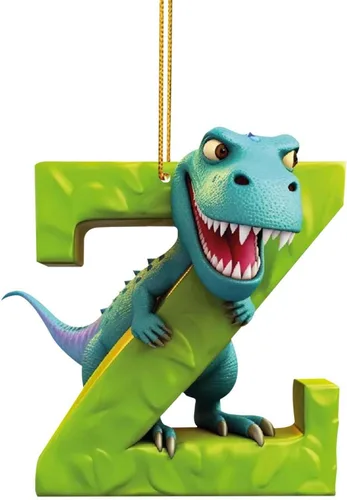Miniatura 28 de Adorno de Navidad personalizado de dinosaurio de 26 letras, adornos colgantes 2023, monograma inicial de plástico, decoraciones de árbol de Navidad