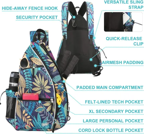 Miniatura 7 de Sucipi Pickleball Bag - Men's & Women's Pickleball Backpack, Adjustable Sling Bag w/Fence Hook/Large Capacity/Safety Pocket Púrpura (Purple Leaf)