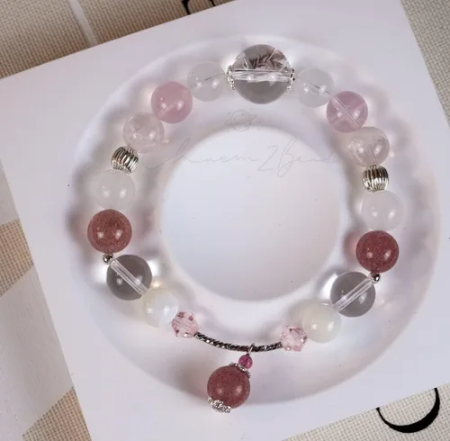 Miniatura 158 de Precious Gemstone Natural Crystal Healing Bracelet, Rutilated Quartz, Moonstone, Quartz Handmade Original Design Bracelet