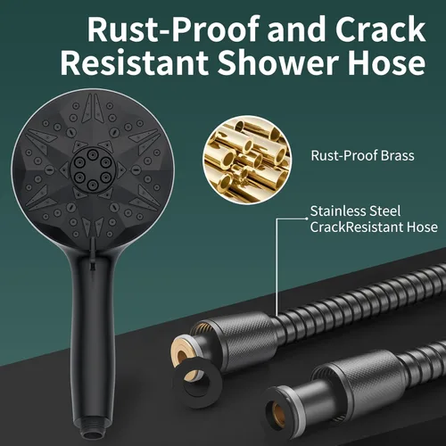 Miniatura 6 de Cabezal de ducha de mano filtrado negro mate - 10 modos de pulverización con lluvia y masaje, filtro integrado, boquillas antiobstrucciones