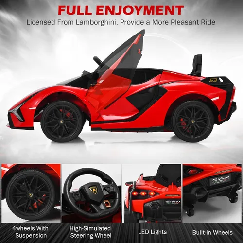 Miniatura 3 de INFANS Lamborghini Sian - Automóvil de 12 V para niños, control remoto para padres, suspensión de resorte, reproductor MP3, automóvil eléctrico