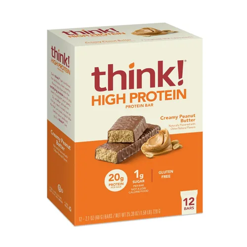 Miniatura 14 de Think! Barras de proteína, sin gluten, barra energética sin azúcar con aislado de proteína de suero, Creamy Peanut Butter, barras nutricionales, sin