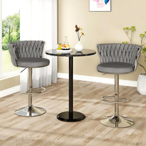 Miniatura 4 de Lamerge Juego de 2 taburetes de bar de terciopelo, sillas de bar giratorias modernas, taburetes de bar de cocina, taburetes de bar ajustables, Gris