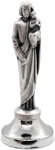 Miniatura 3 de VILLAGE GIFT IMPORTERS Mini estatua de santo Figuras clásicas cristianas y católicas Metal plateado Parte inferior adhesiva Decoración