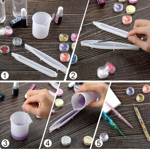 Miniatura 3 de JANYUN 9 Piezas Moldes de Resina para Bolígrafos, Moldes de Resina Epoxi con 75 Piezas Recambios de Bolígrafo de Tinta, Moldes de Silicona