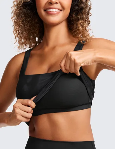 Miniatura 76 de CRZ YOGA Butterluxe Brasier deportivo de cuello cuadrado para mujer, estilo camiseta corta sin mangas, acolchado con soporte integrado para yoga