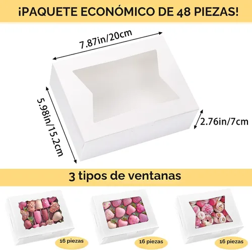 Miniatura 2 de Moretoes 48 cajas de galletas con ventana, 8 x 6 x 2.5 pulgadas, cajas de 3 estilos para pastelería, fresas cubiertas de chocolate, dulces