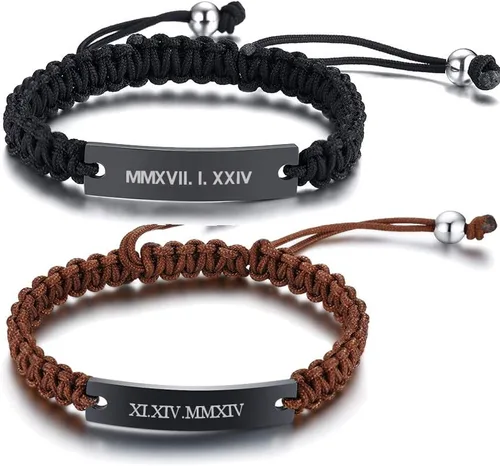 Miniatura 33 de MEALGUET Pulseras de ID Personalizadas para Parejas Grabado Personalizado Hecho a Mano Cuerda Trenzada Pulsera de Muñeca para Hombres Mujeres