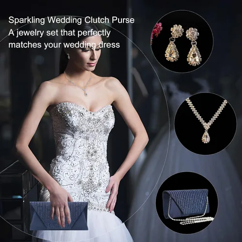Miniatura 7 de Eshow Bolso de mano para mujer, bolso de noche, diseño de lentejuelas con cuentas vintage, bolsa de diamantes de imitación para boda, fiesta