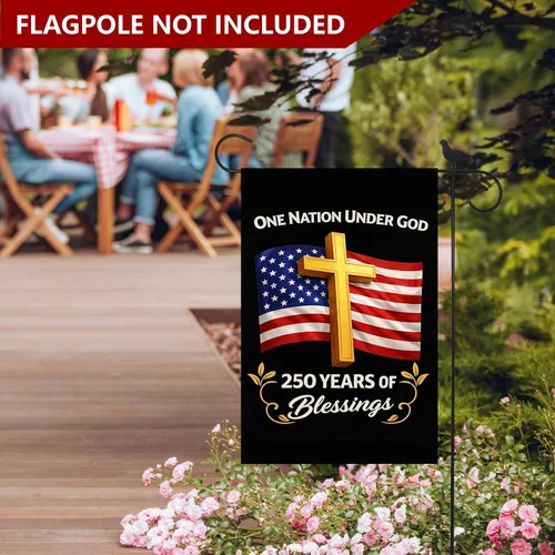 Miniatura 4 de Bandera de jardín estadounidense de cumpleaños del 4 de julio de 18 x 12 pulgadas, bandera patriótica de jardín de 250 años de bendiciones de doble