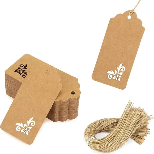 Miniatura 8 de SallyFashion 100 etiquetas de regalo con cuerda adjunta, etiquetas colgantes de papel kraft de 1.7 x 2.8 pulgadas para ropa, manualidades, boda, 100