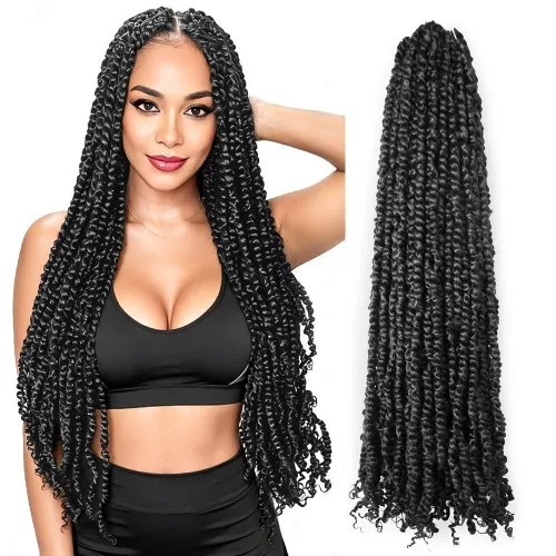 Miniatura 56 de Pelo Passion Twist de 8 pulgadas, trenzas de ganchillo pretrenzadas, paquetes de 8 paquetes (1B/negro natural)