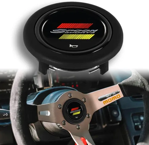 Miniatura 11 de Q1-TECH, botón redondo JDM universal para volantes aftermarket de 6 pernos con abertura de dos pulgadas 2" para botón de bocina (AUD-BK)