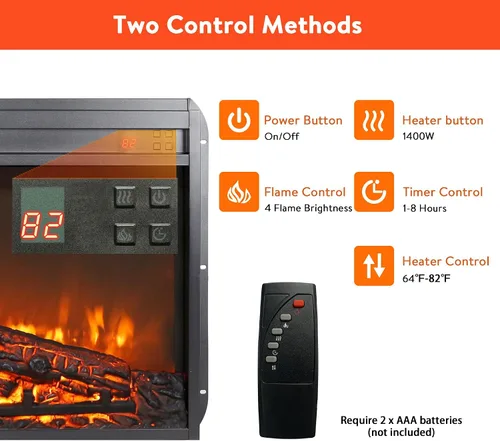 Miniatura 7 de Inserto de chimenea eléctrica de 26 pulgadas, brillo ajustable de 4 llamas, calentador de chimenea con control remoto, temporizador de 8 horas