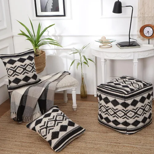 Miniatura 9 de REDEARTH · Puf otomano sin rellenos, con textura, puf, reposapiés para sala de estar, dormitorio, guardería, habitación de los niños; 100% algodón