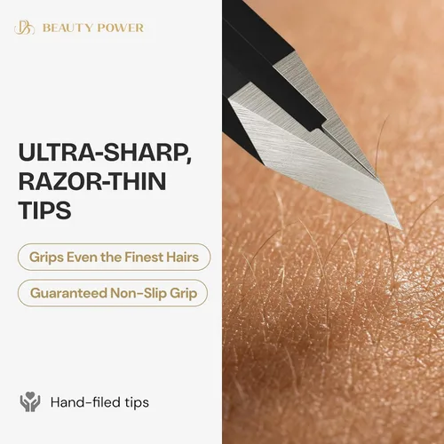 Miniatura 5 de Beauty Power Pinzas Inclinadas Profesionales de Ultra-Precisión para Cabello Facial de Mujer - Acero Inoxidable Alemán, Pinzas para Hombres