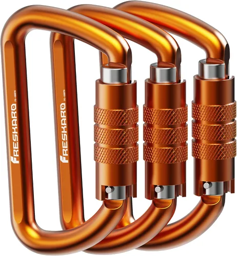 Miniatura 14 de FresKaro Clips de Mosquetón con Bloqueo Automático de 3 pulgadas, 12 kN-2698 libras, Forma D Sólida, Aluminio 7075 de Servicio Pesado, Ligero, 1.09