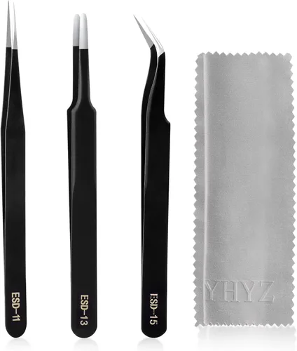 YHYZ Juego de 3 pinzas de precisión, pinzas ESD antiestáticas de acero inoxidable de alta calidad, adecuadas para pinzas, para manualidades,