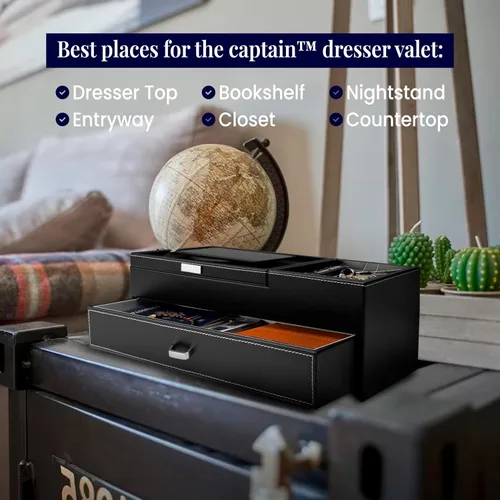 Miniatura 3 de HOUNDSBAY Captain Dresser & Nightstand Valet Organizador Caja de almacenamiento con Catchall y estación de carga (negro)