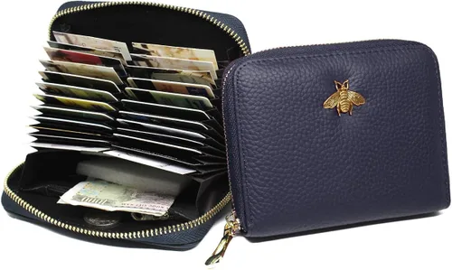 Miniatura 2 de imeetu Tarjetero RFID de cuero con cremallera, 24 ranuras para tarjetas para mujeres, M