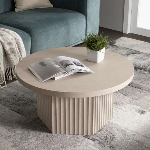 SICOTAS Mesa de centro redonda para sala de estar, mesa de centro acanalada moderna de 32 pulgadas con almacenamiento, mesa de comedor de té de