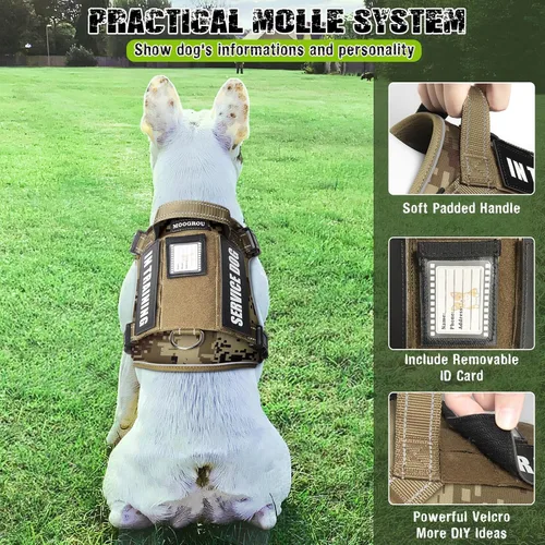 Miniatura 3 de Juego de Arnés y Correa Táctico para Perro de Tamaño Pequeño, Chaleco de Servicio para Perro de Gran Resistencia sin Tirones y 10 Parches