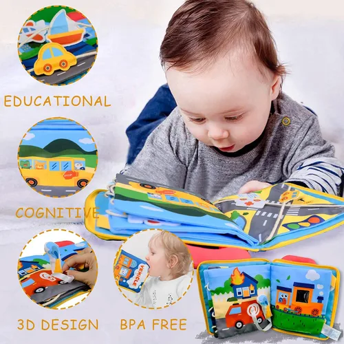 Miniatura 3 de Richgv Libros interactivos para bebés, paquete de 2 libros arrugados para tocar y sentir, juguetes para recién nacidos para niños, de 6 a 12 meses