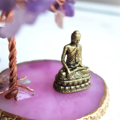 Miniatura 6 de Estatua de Buda con Árbol de Cristal Sanador, Árbol de la Vida para Energía Positiva. Decoración del Hogar para Yoga y Meditación. Amatista.(A)