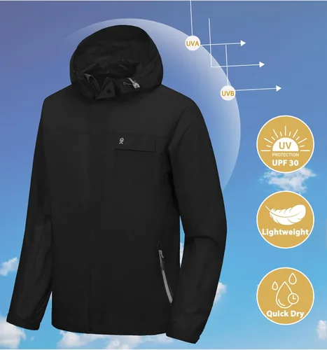 Miniatura 4 de Little Donkey Andy Chaqueta impermeable para hombre, ligera, cortavientos con capucha para golf, senderismo, UPF 30