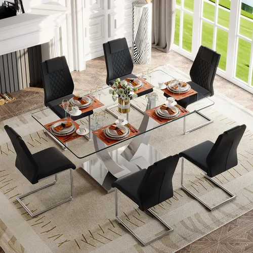 Miniatura 57 de Mesa de comedor moderna para mesa de comedor de mármol sintético de 4/6, 63 pulgadas, mesa de cocina rectangular, mesa de cocina y comedor de fácil