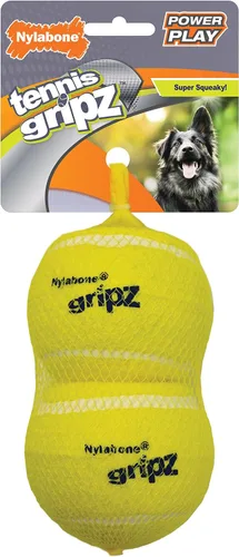 Miniatura 15 de Nylabone Power Play Gripz Pelota de fútbol de fieltro con cuerda de agarre de goma, pelota con pito para perros, mediana (1 unidad)