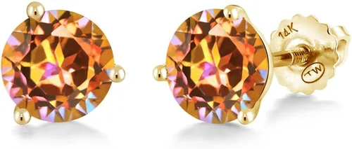Miniatura 142 de Gem Stone King Aretes de Martini de oro amarillo de 14 quilates Aretes de tuerca de 3 puntas para mujeres y hombres Redondos de 0.236 pulgadas