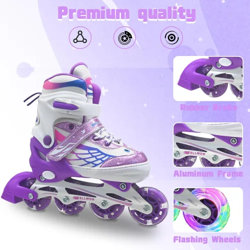 Miniatura 4 de Patines en línea para niñas y niños, patines ajustables de 4 tamaños para niños con ruedas de luz completa y jóvenes de 5 a 14 años, patines