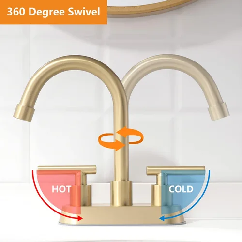 Miniatura 4 de llave de baño, grifo de fregadero de 2 manijas dorado, grifos de baño dorados, llave de fregadero central de 4 pulgadas con drenaje emergente y Oro