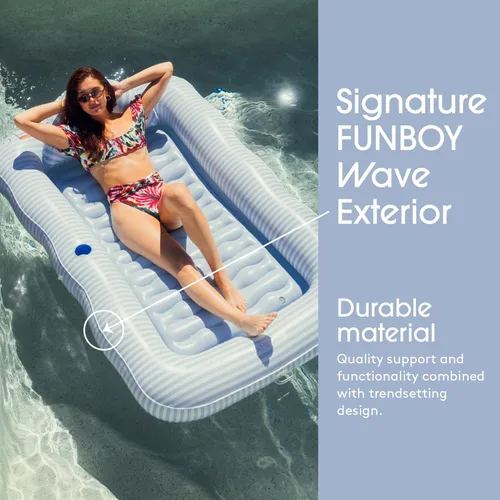 Miniatura 5 de FUNBOY Tanning Pool Lounger Float, XL 72'' x 48'' Pool Float with Custom Pillow and Large Cup Holder, Perfect for Pool or Backyard. Azul