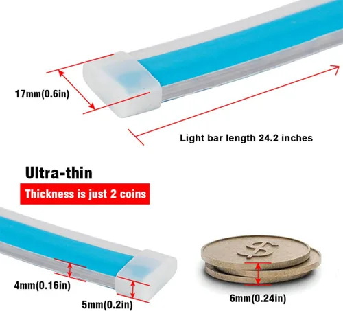 Miniatura 2 de Tira de luz LED para faros delanteros, tubo de 24 pulgadas, flexible, DRL, luz diurna, impermeable, interruptor secuencial que fluye, lámpara