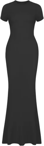 Miniatura 5 de REORIA - Vestido largo básico de verano para mujer, elegante, de manga corta, cuello redondo, ajustado, maxi vestidos