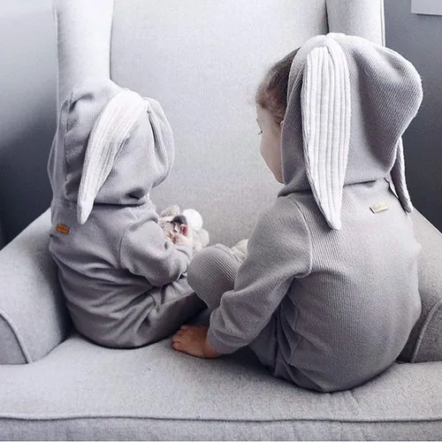 Miniatura 54 de Simplee Kids Enterizo con diseño de conejo de Pascua con capucha, para bebé, overol con cremallera y orejas largas