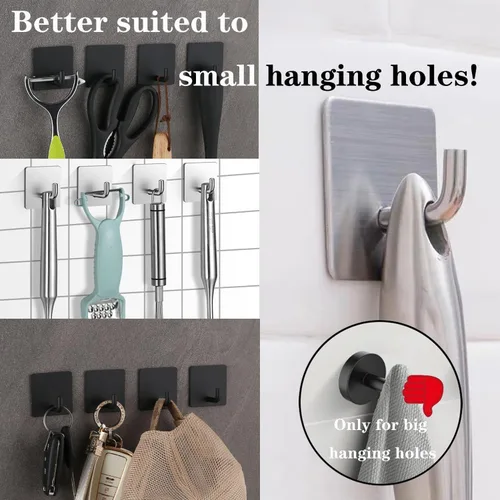 Miniatura 3 de Ganchos para Toallas de Baño - Paquete de 6 Ganchos Autoadhesivos Fuertes para Abrigos/Ropa, Ganchos Adhesivos Sin Perforación, Gancho de Pared