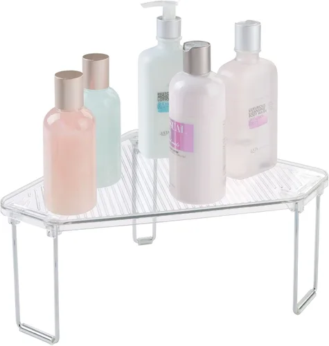 Miniatura 8 de mDesign - Estante apilable de esquina de plástico/acero, estante organizador de almacenamiento para baño, tocador, encimera, fregadero, gabinete