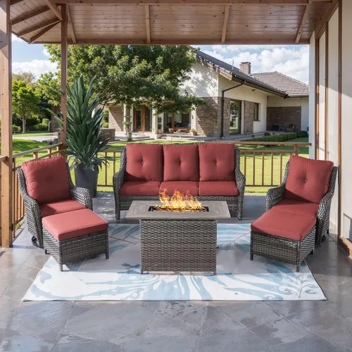 Miniatura 36 de HUMMUH Silla mecedora giratoria de ratán de 3 piezas para exteriores, juego de muebles de bistró de patio con cubierta, silla de mimbre acolchada