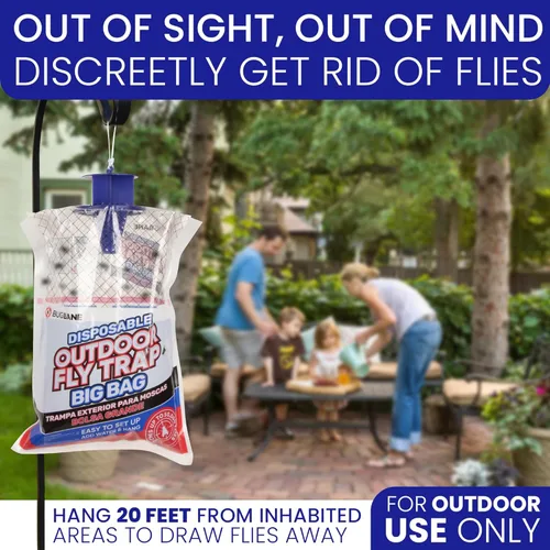 Miniatura 6 de Trampas para moscas para exteriores para patio. 2 bolsas grandes no tóxicas para moscas precebadas desechables al aire libre. Grandes atrapadores