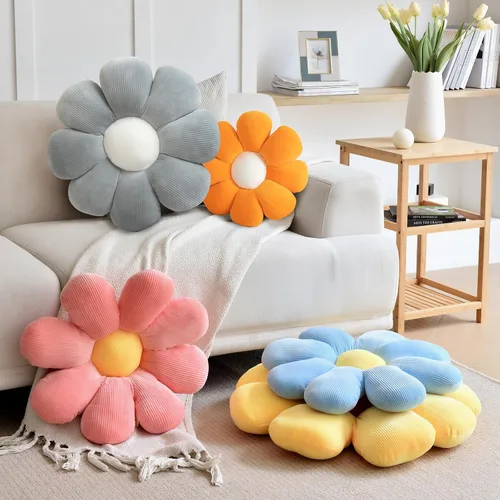 Miniatura 7 de Linda almohada de suelo de margaritas, felpa verde, 15.7 pulgadas, decorativa para sofá cama 1 unidad naranja