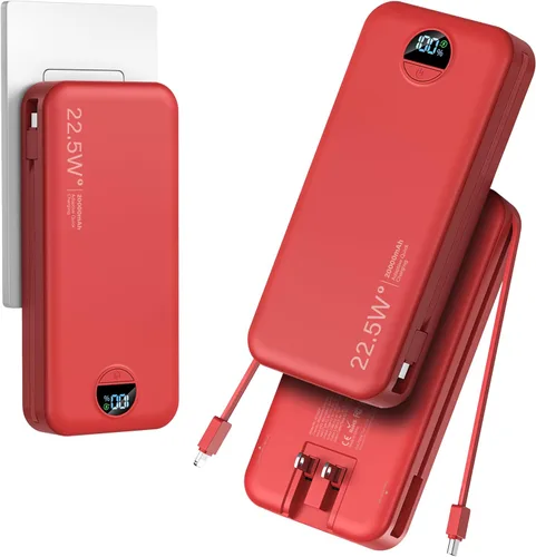 Miniatura 14 de Cargador ultraportátil de 10000 mAh con cables integrados y enchufe de pared de CA, cargador de teléfono celular de carga rápida PD20W USB-C, Púrpura