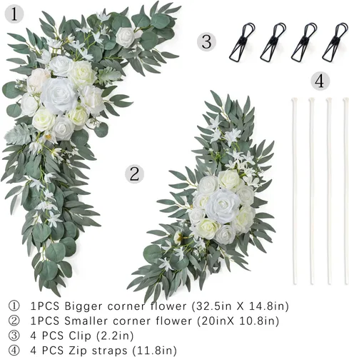 Miniatura 3 de ponatia Flores de Arco de Boda (Paquete de 2), Flores de Boda Artificiales Blancas para Decoraciones de Señales de Bienvenida de Boda y Flores