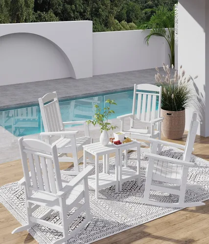 Miniatura 9 de FOOWIN Juego de sillas mecedoras de patio de 2 piezas, mecedora de porche con respaldo alto de HDPE, mecedora de porche de madera de polietileno